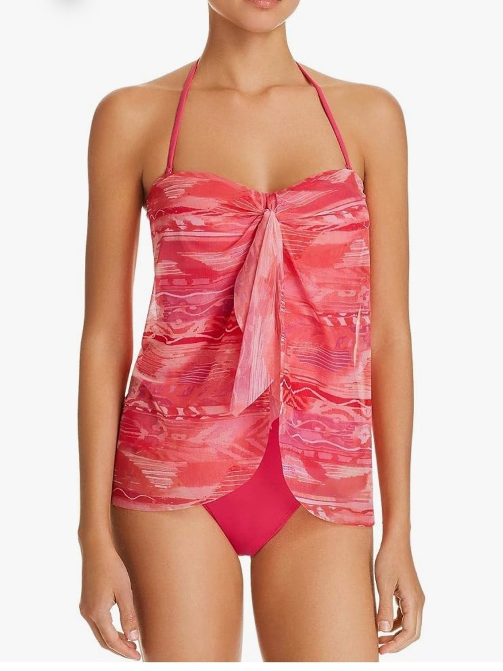 Ralph Lauren Calypso Flyaway Bandeau One Piece Pink & Coral Swimsuit w/ sarong